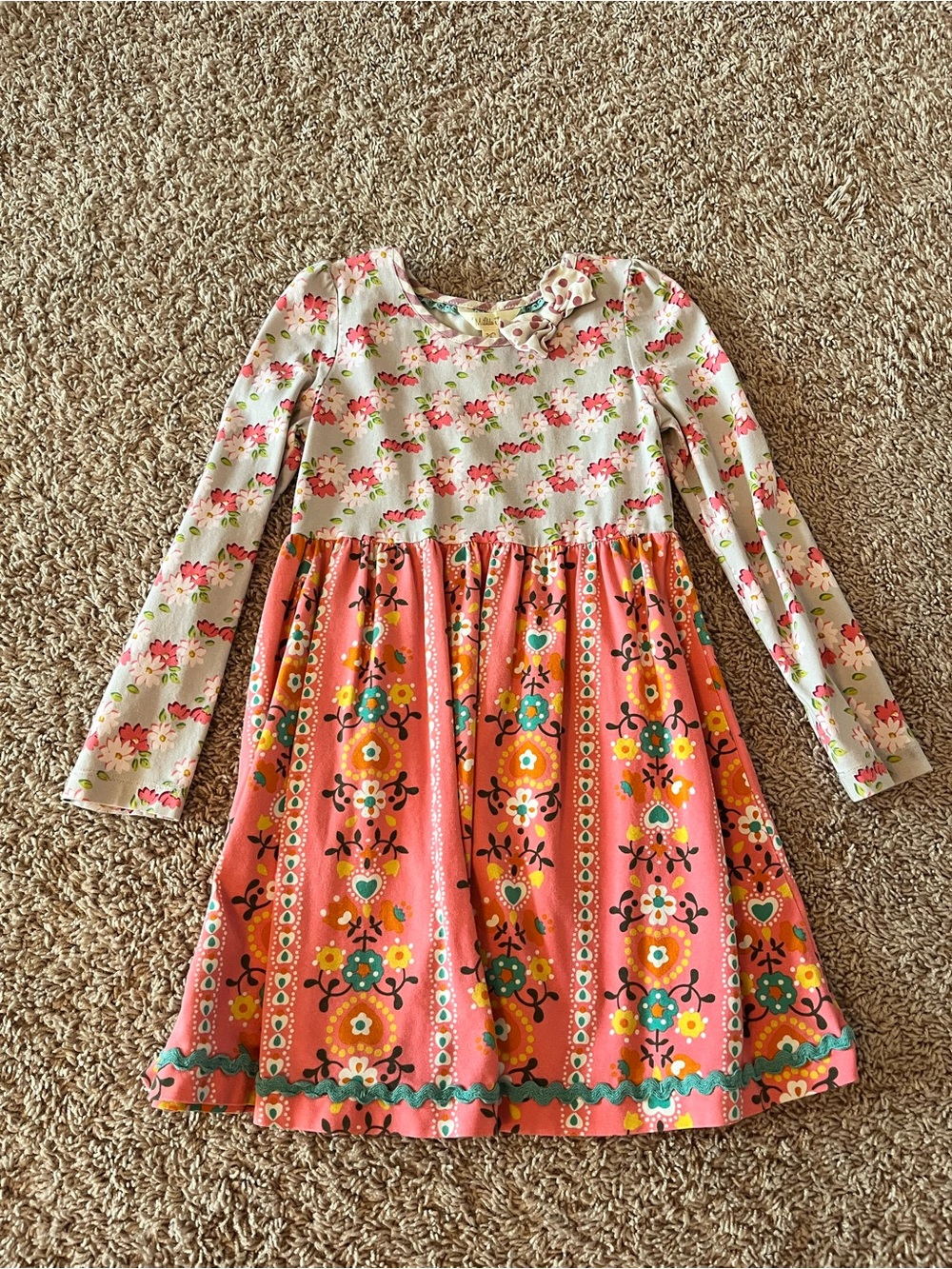 Girls' Long-Sleeve Floral Mix Print Dress - Pink & Coral